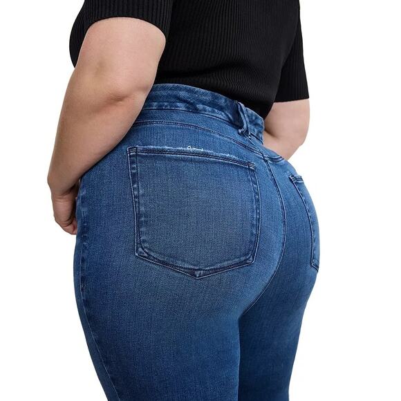 Good American Women Indigo 891 Good Legs Cropped Mini Bootcut Jeans Size 16 - Picture 6 of 6